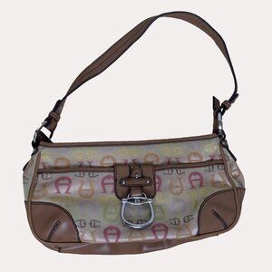 Etienne Aigner Canvas Faux Leather Satchel Purse Logo bv